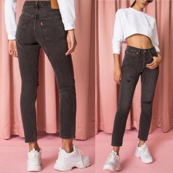 Levi's Jeans 501 Black Distressed Denim High Rise - Picture 2 of 12